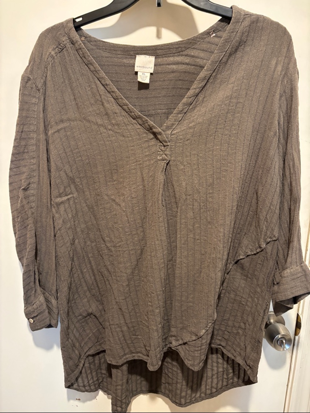 Westbound Taupe Ribbed V-Neck Tunic Top